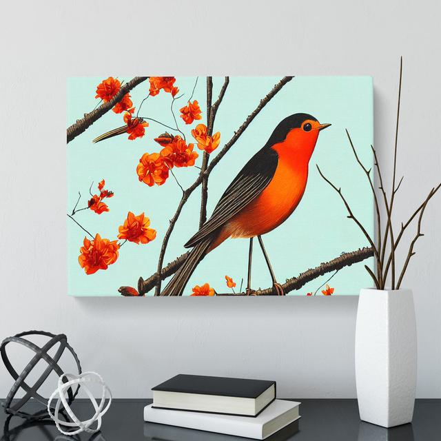 Art Deco Robin Bird - Wrapped Canvas Print Marlow Home Co. Size: 50cm H x 76cm W x 3cm D on Productcaster.