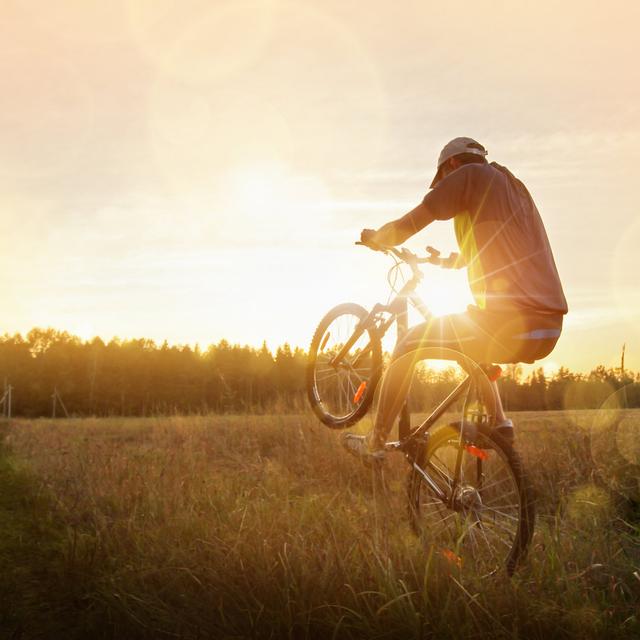 Man Riding Bike by Baks - Wrapped Canvas Photograph ClassicLiving Size: 91cm H x 91cm W on Productcaster.