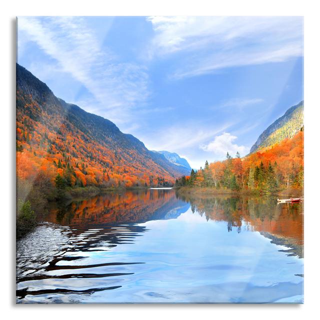 Valley River between Autumnal Mountains - Unframed Photograph on Glass Union Rustic Size: 70cm H x 70cm W x 0.4cm D on Productcaster.