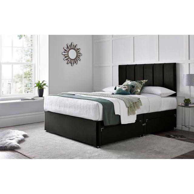 Hayott Divan Bed with 24" Headboard on Struts Wayfair Sleep Storage Type: 2 Foot-end Drawers, Colour: Black, Size: King (5') on Productcaster.