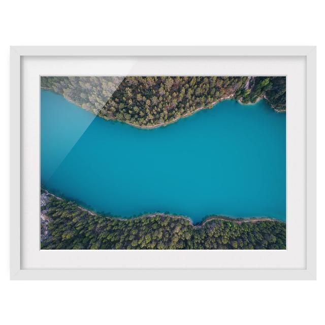 Aerial View - Deep Blue Lake - Picture Frame Photograph Union Rustic Size: 70cm H x 100cm W x 2cm D, Frame Option: White Framed on Productcaster.