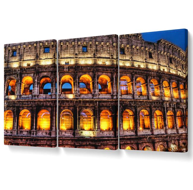 Colosseum Night Lights - 3 Piece Wrapped Canvas Graphic Art Set Ebern Designs Size: 81.3cm H x 163cm W on Productcaster.