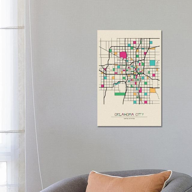 Oklahoma City, USA Map by Ayse Deniz Akerman - Wrapped Canvas Painting Print Maturi Size: 66.04cm H x 45.72cm W x 1.9cm D on Productcaster.