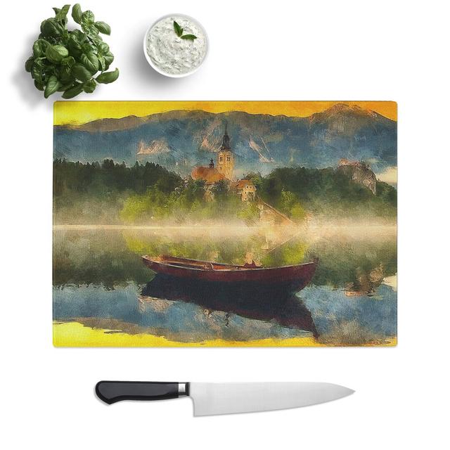 Tempered Glass Boat in Lake Bled in Slovenia Chopping Board East Urban Home Size: 20 cm x 28.5 cm on Productcaster.