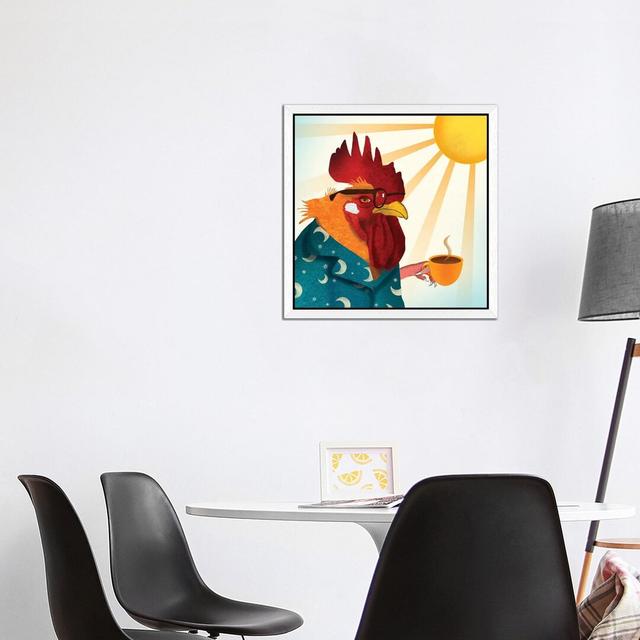 Rooster by Ellen Weinstein - Print on Canvas August Grove Format: White Floater Framed Canvas, Size: 45.72cm H x 45.72cm W x 3.81cm D on Productcaster.