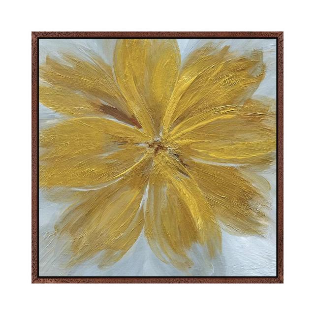 Golden Blue by Nan - Painting on Canvas Ebern Designs Format: Classic Brown Wood Framed, Size: 93.98cm H x 93.98cm W x 3.81cm D on Productcaster.