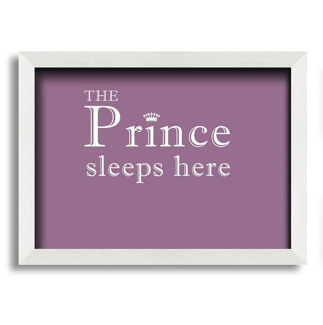 Erfan The Prince Sleeps Here - Closed Corner Frame Typography Happy Larry Size: 42cm H x 59.7cm W x 10cm D, Colour: Dusty Pink on Productcaster.