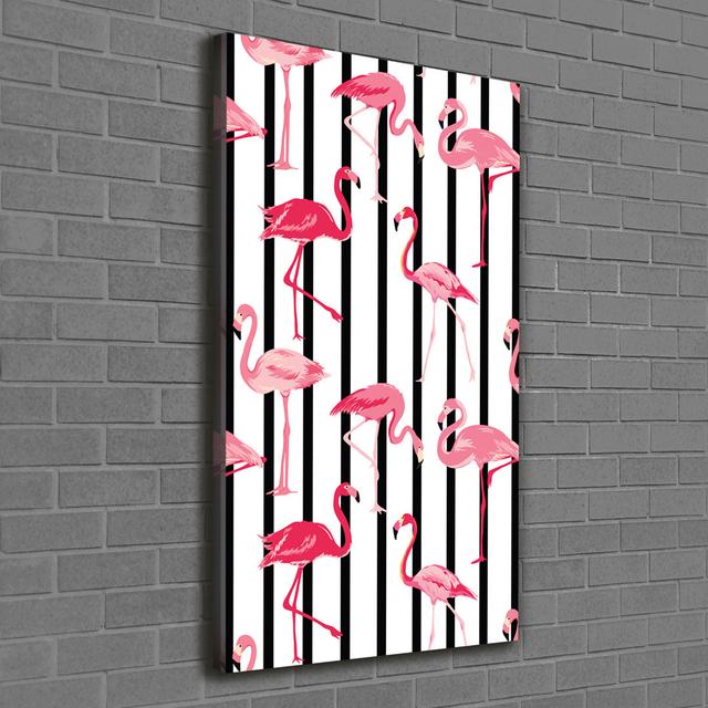 Flamingos and Stripes - Wrapped Canvas Art Print Bay Isle Home on Productcaster.