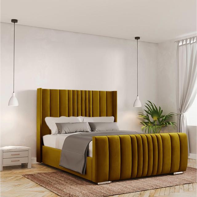 Schwamm Bed Frame - Velvet Fairmont Park Size: Super King (180 x 200 cm), Colour: Turmeric on Productcaster.