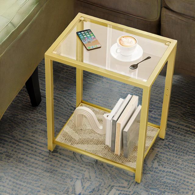 Harrower Gold Glass Side Table with Storage Shelf End Table Living Room Furniture Borough Wharf on Productcaster.