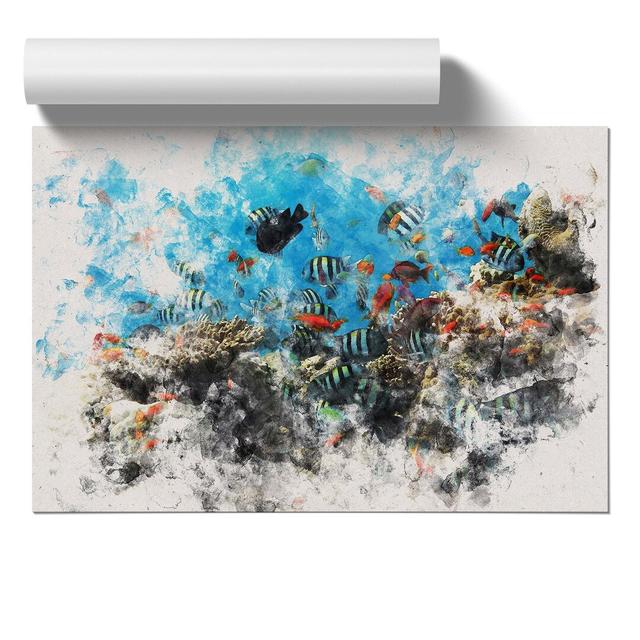 Coral Reef and Fish Vol.2 Watercolour - Unframed Graphic Art East Urban Home Size: 59cm H x 84cm W x 0.1cm D on Productcaster.