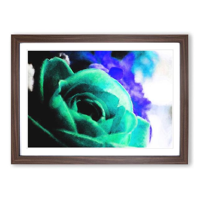 Teal Rose Flower - Picture Frame Graphic Art East Urban Home Frame Option: Walnut, Size: 36cm H x 48cm W x 2cm D on Productcaster.