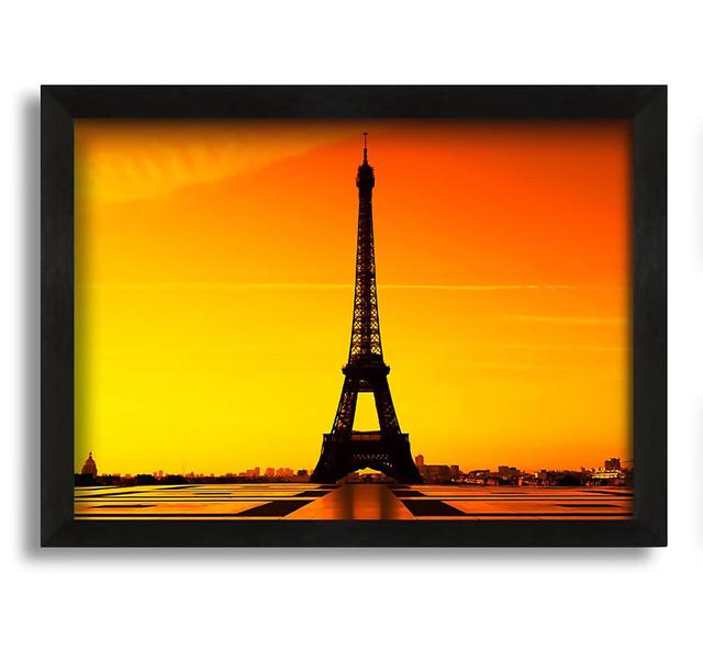 Eiffel Tower Sunset 5 ModernMoments Größe: 29,7 cm H x 42 cm B x 2 cm T, Format: Poster mit blauem Rahmen on Productcaster.