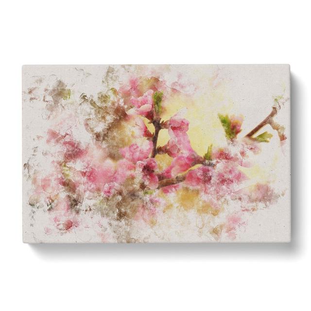 Cherry Blossom Flowers Watercolour East Urban Home Size: 50cm H x 76cm W x 3cm D on Productcaster.