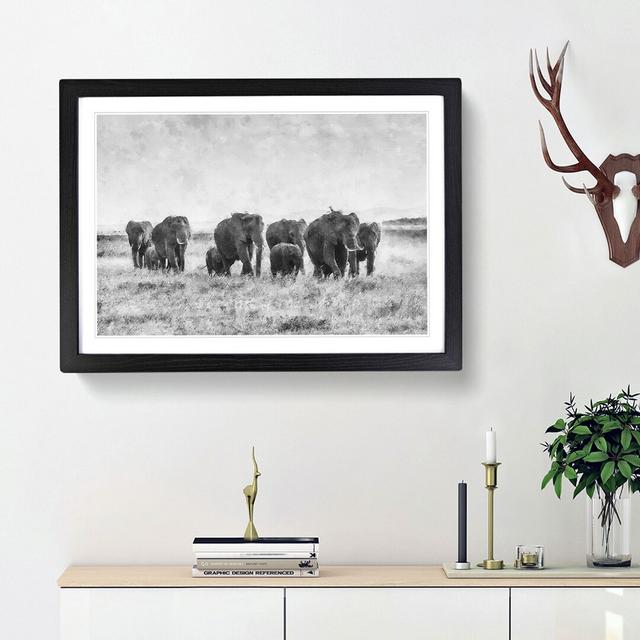 Herd of Elephants Roaming - Picture Frame Painting Print East Urban Home Size: 24cm H x 33cm W x 2cm D, Frame Option: Black Framed on Productcaster.