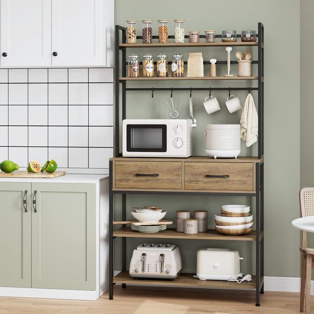 Issleib 80cm Metal With Drawers Baker's Rack with Microwave Compatibility Borough Wharf Colour: Brown/Black on Productcaster.