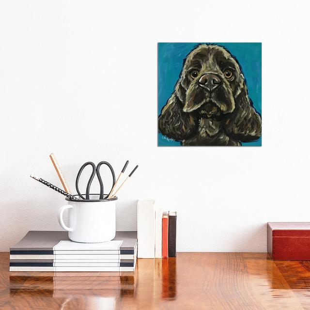 Cocker Spaniel On Teal by - Wrapped Canvas Painting House of Hampton Size: 30.48cm H x 30.48cm W x 1.91cm D on Productcaster.