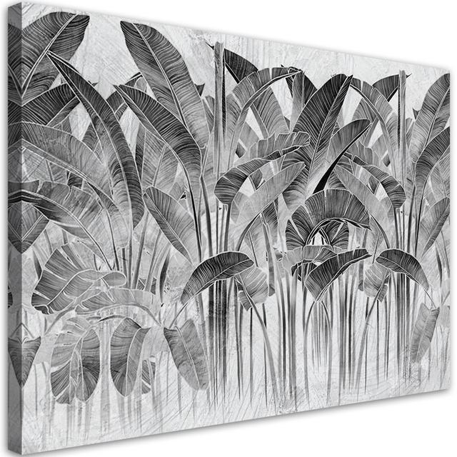 Banana Leaves Grey Plants - No Frame Print on Canvas 17 Stories Size: 70cm H x 100cm W on Productcaster.