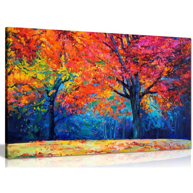 Abstract Contemporary Painting Colourful Autumn Forest Canvas Wall Art Picture Print Panther Print Size: 61cm H x 91cm W on Productcaster.