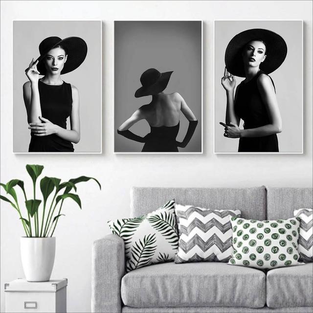 Envogue Woman - 3 Piece Picture Frame Photograph Print Set on Paper Clock Canvas Size: 50cm H x 120cm W x 3cm D, Frame Option: White Framed on Productcaster.