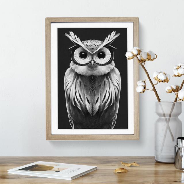 Owl In Monochrome No.6 - Single Picture Frame Painting Alpen Home Frame Colour: Oak, Size: 34cm H x 25cm W x 2cm D on Productcaster.