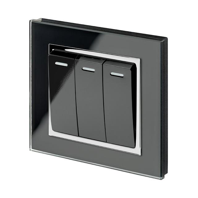 Crystal CT 3 Gang Rocker Light Switch White Retrotouch Colour: Black, Size: 5.5cm H x 9cm W x 8.6cm D on Productcaster.