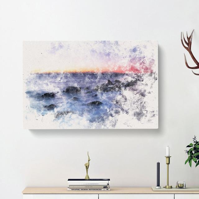 Ocean Reaching the Beach at Sunset - Wrapped Canvas Graphic Art Print East Urban Home Size: 35cm H x 50cm W x 3cm D on Productcaster.