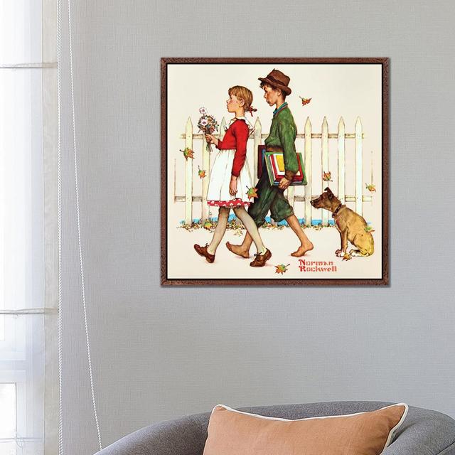 Young Love: Walking To School by Norman Rockwell - Gallery-Wrapped Canvas Giclée on Canvas Lark Manor Format: Brown Framed, Size: 66.04cm H x 66.04cm on Productcaster.