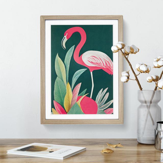 Pretty Flamingo - Picture Frame Graphic Art Bay Isle Home Size: 34cm H x 25cm W x 2cm D, Frame Colour: Oak Framed on Productcaster.