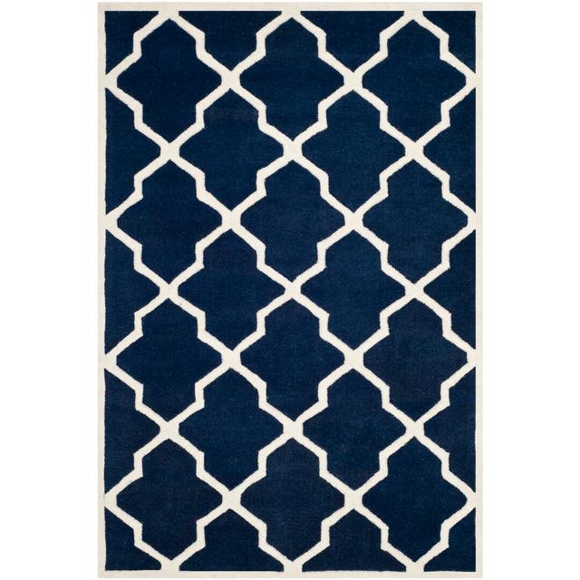 Phillipsdale Geometric Hand Woven Dark Blue/Ivory Area Rug Bloomsbury Market Rug Size: Rectangle 121 x 182cm on Productcaster.