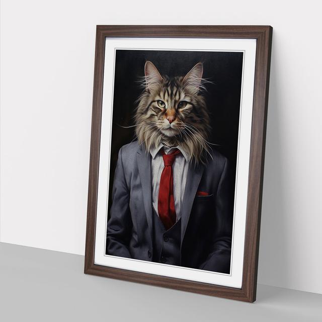 Cat in a Suit Painting No.8 Happy Larry Frame Colour: Walnut , Size: 34cm H x 25cm W x 2cm D on Productcaster.