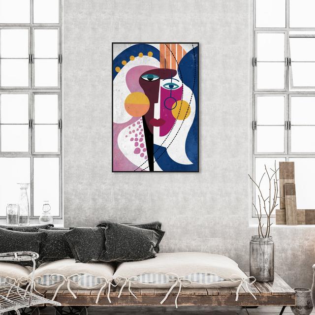 Abstract Colorful Cubist Woman Portrait, Modern Purple And White Canvas Wall Art Print For Bedroom Oliver Gal Format: Black Framed, Size: 114.3cm H x on Productcaster.