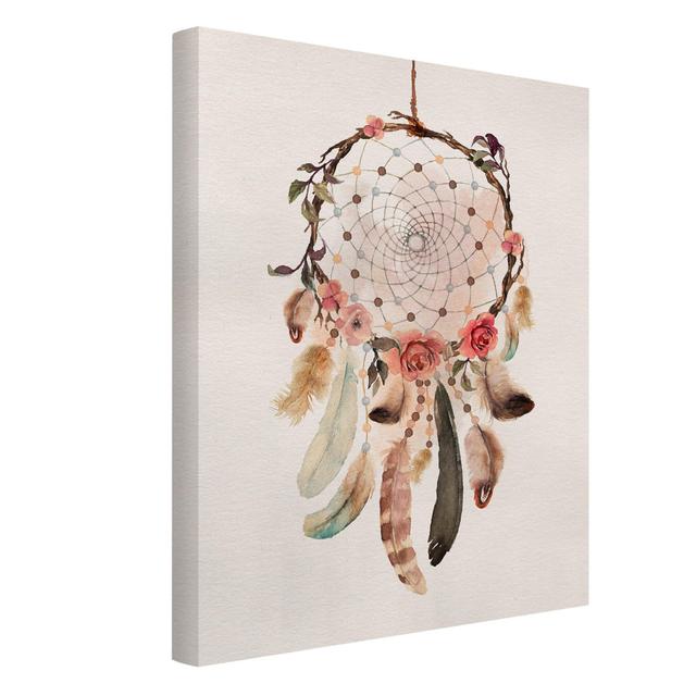 Dreamcatcher with Pearls - Wrapped Canvas Graphic Art Bloomsbury Market Format: Recycled Canvas 330g/m², Size: 100cm H x 75cm W on Productcaster.