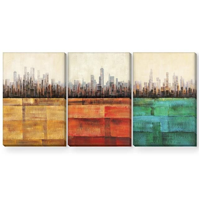 Primary Cities - 3 Piece Graphic Art Set on Canvas Clock Canvas Format: Wrapped Canvas, Size: 90cm H x 180cm W x 3.8cm D on Productcaster.