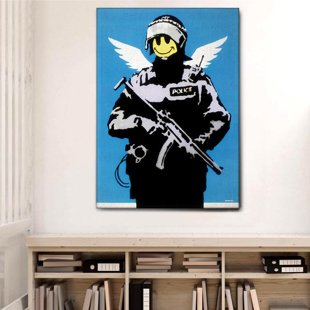 Leinwandbild Flying Policeman von Banksy GIALLOBUS Größe: 135 cm H x 95 cm B on Productcaster.