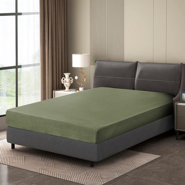 Super Soft Extra Deep Fitted Sheet 17 Stories Colour: Olive, Size: Single (3') on Productcaster.