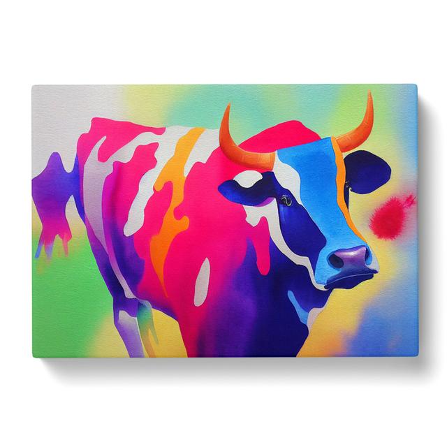 Colourful Cow Vol.5 Abstract - Wrapped Canvas Painting Brambly Cottage Size: 35cm H x 50cm W x 3cm D on Productcaster.