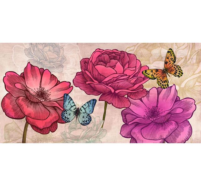 'Roses and Butterflies' by Eva C. Grant - Wrapped Canvas Graphic Art Print Fleur De Lis Living Size: 60cm H x 120cm W x 4cm D on Productcaster.