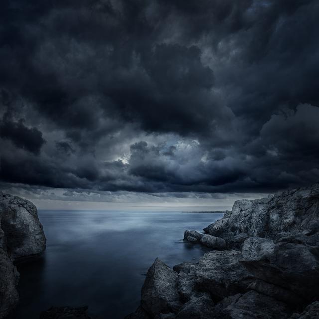 Stormy Sea - Wrapped Canvas Print House of Hampton Size: 122cm H x 122cm W on Productcaster.