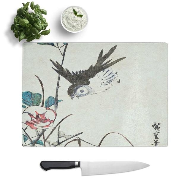 Tempered Glass Roses and Sparrows by Utagawa Hiroshige Chopping Board East Urban Home Size: 28.5 cm W x 20 cm L on Productcaster.