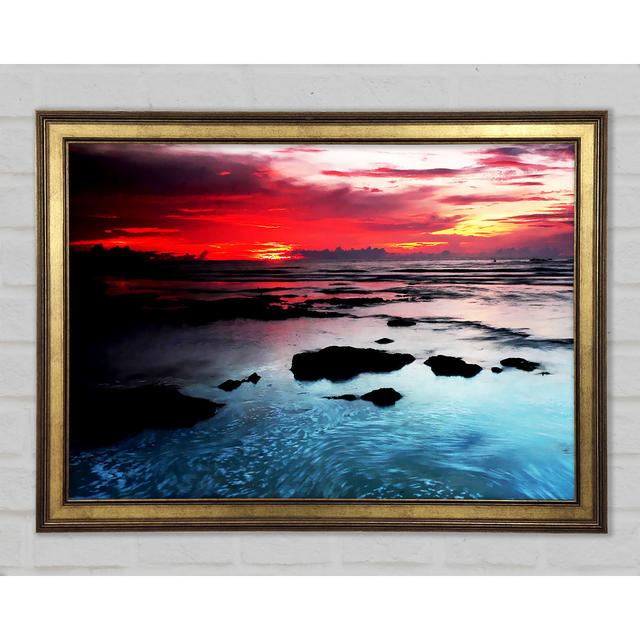 Lava Red Skies Over The Turquoise Ocean Framed Print Highland Dunes Size: 59.7cm H x 84.1cm W x 1.5cm D on Productcaster.