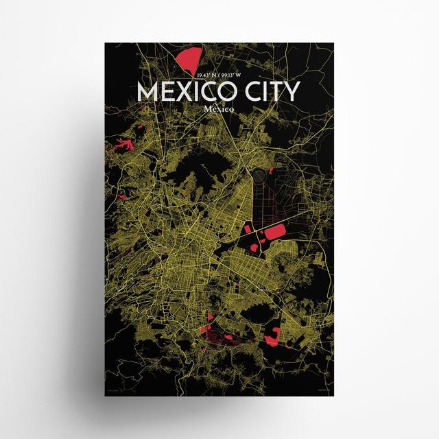 Mexico City Map in Contrast - Graphic Art Print on Paper Borough Wharf Size: 17cm H x 11cm W x 0.05cm D on Productcaster.