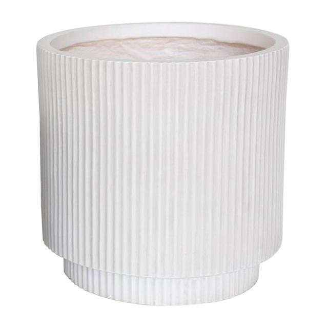 Concrete Effect Frostproof Outdoor Plant Pot, Garden Flower Pot, Cylinder Round Garden Planter with Drainage Holes, Outdoor Planter with Ribbed Patter on Productcaster.