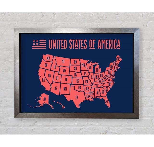 States Of America 1 Framed Print Wall Art Happy Larry Size: 84.1cm H x 118.9cm W x 3.4cm D, Format: Silver Framed Paper on Productcaster.