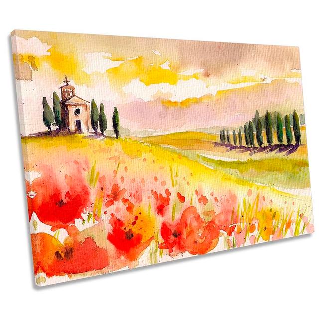 Sunset Landscape Summer Church - Wrapped Canvas Painting Rosalind Wheeler Size: 50.8cm H x 76.2cm W x 2cm D on Productcaster.