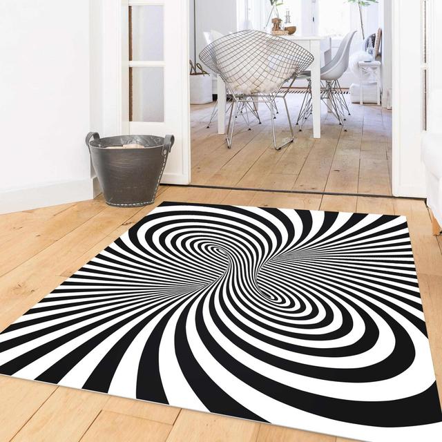 Amilla Optical Tornado Black/White Indoor/Outdoor Rug Ivy Bronx Rug Size: Square 140cm on Productcaster.