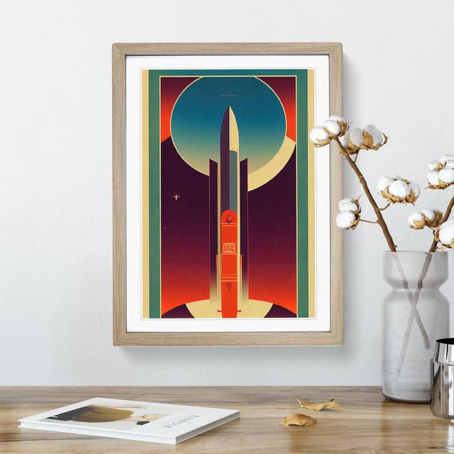 Spaceship Rocket Deco No.3 - Picture Frame Graphic Art Borough Wharf Size: 64cm H x 46cm W x 2cm D, Frame Colour: Oak on Productcaster.