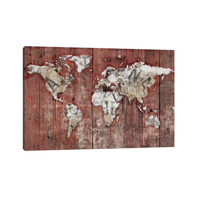 Red World Map by Diego Tirigall - Wrapped Canvas Print Borough Wharf Size: 66.04cm H x 101.6cm W x 3.81cm D on Productcaster.