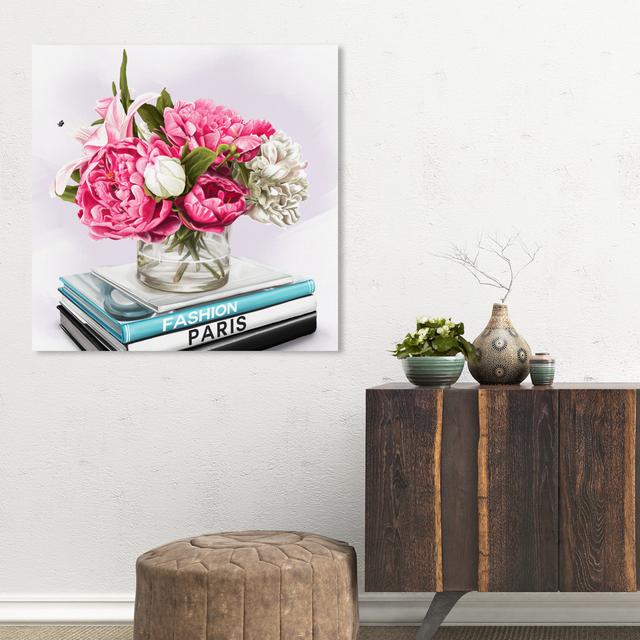 'Floral Peonies Books' Graphic Art Print on Canvas Oliver Gal Size: 40.6 cm H x 40.6 cm W on Productcaster.