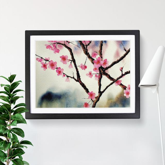 XH1022-1953X Cherry Blossom Watercolour Flowers Vol.4 - Single Picture Frame Painting Marlow Home Co. Frame Colour: Black, Size: 34cm H x 46cm W x 2cm on Productcaster.